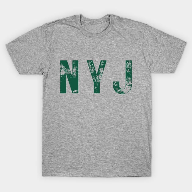NYJ in Distressed Green text T-Shirt by Sleepless in NY